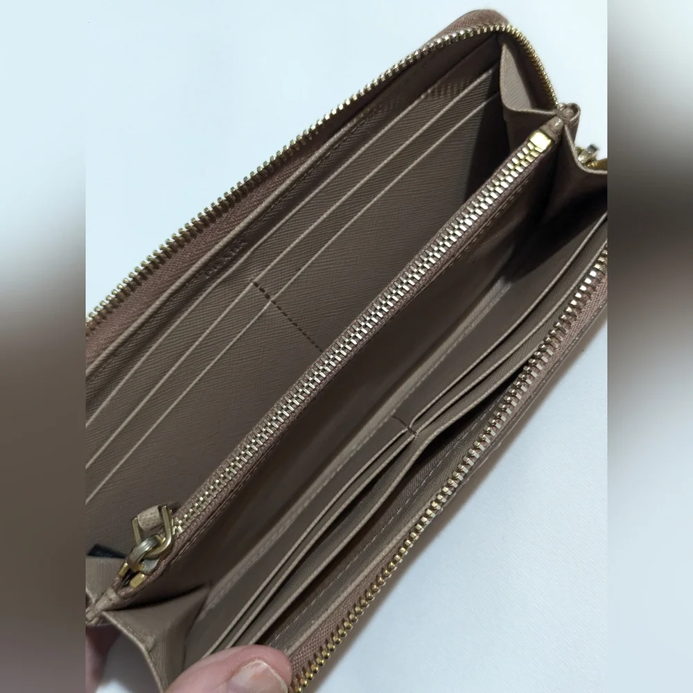 Prada Tan Saffiano Leather Half Zip Continental Wallet Vintage - Picture 7 of 15